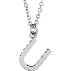 Platinum 9.5mm Small Block Initial U Necklace, 16 Inch